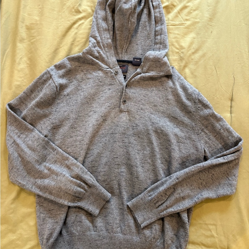 Weatherproof Vintage Cotton Merino Cashmere Hooded Henley Sweater Gray M